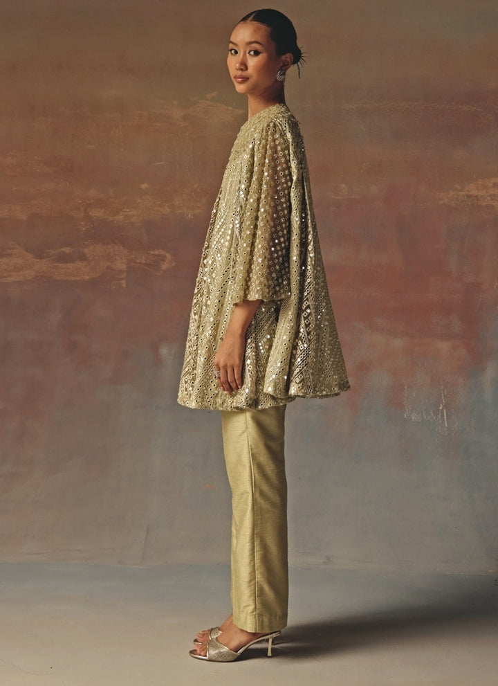 Sage Green Georgette Mirrorwork Kurta Pants