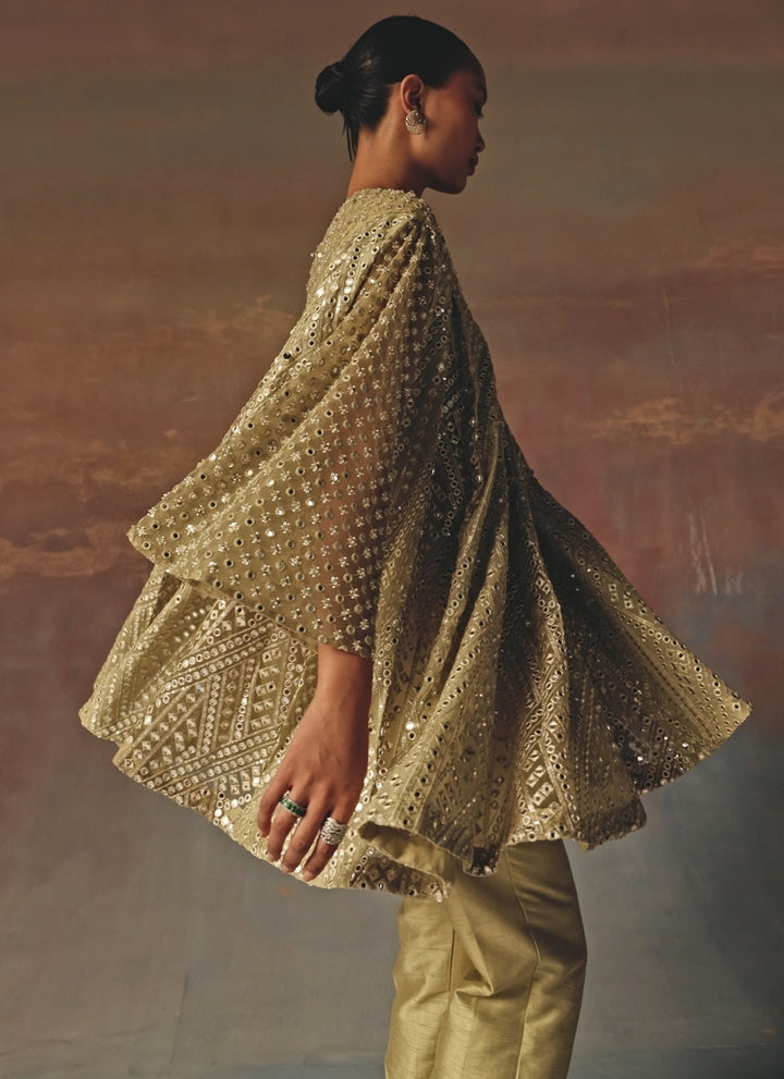 Sage Green Georgette Mirrorwork Kurta Pants