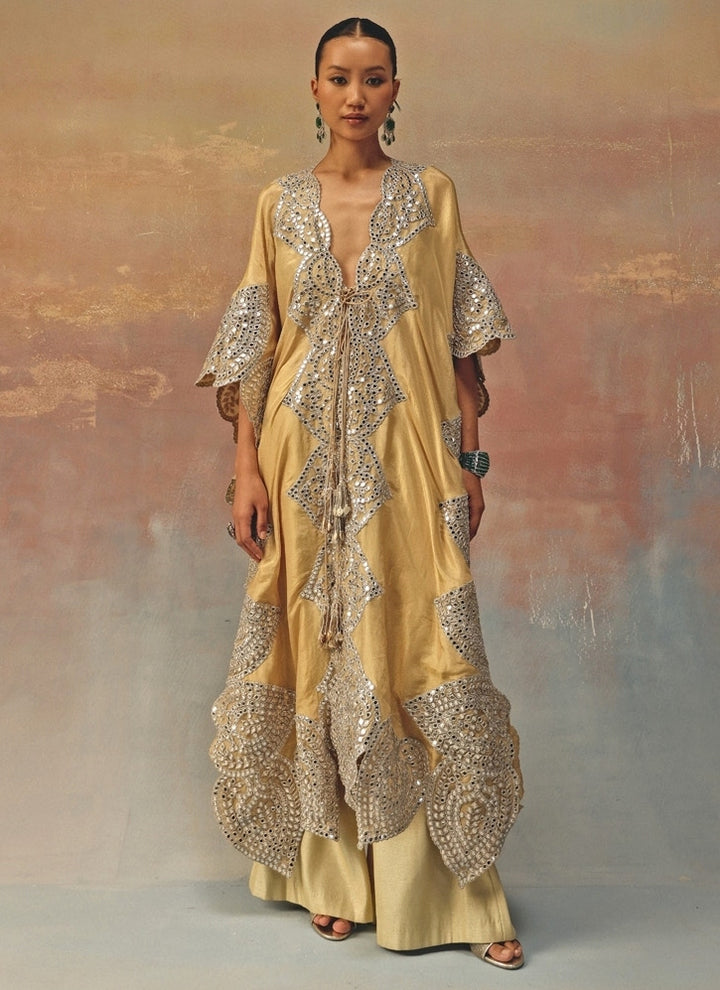 Gold Tissue Organza Kaftan Palazzo