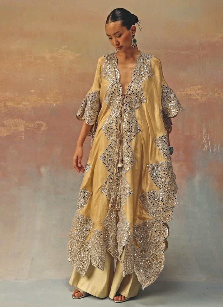 Gold Tissue Organza Kaftan Palazzo