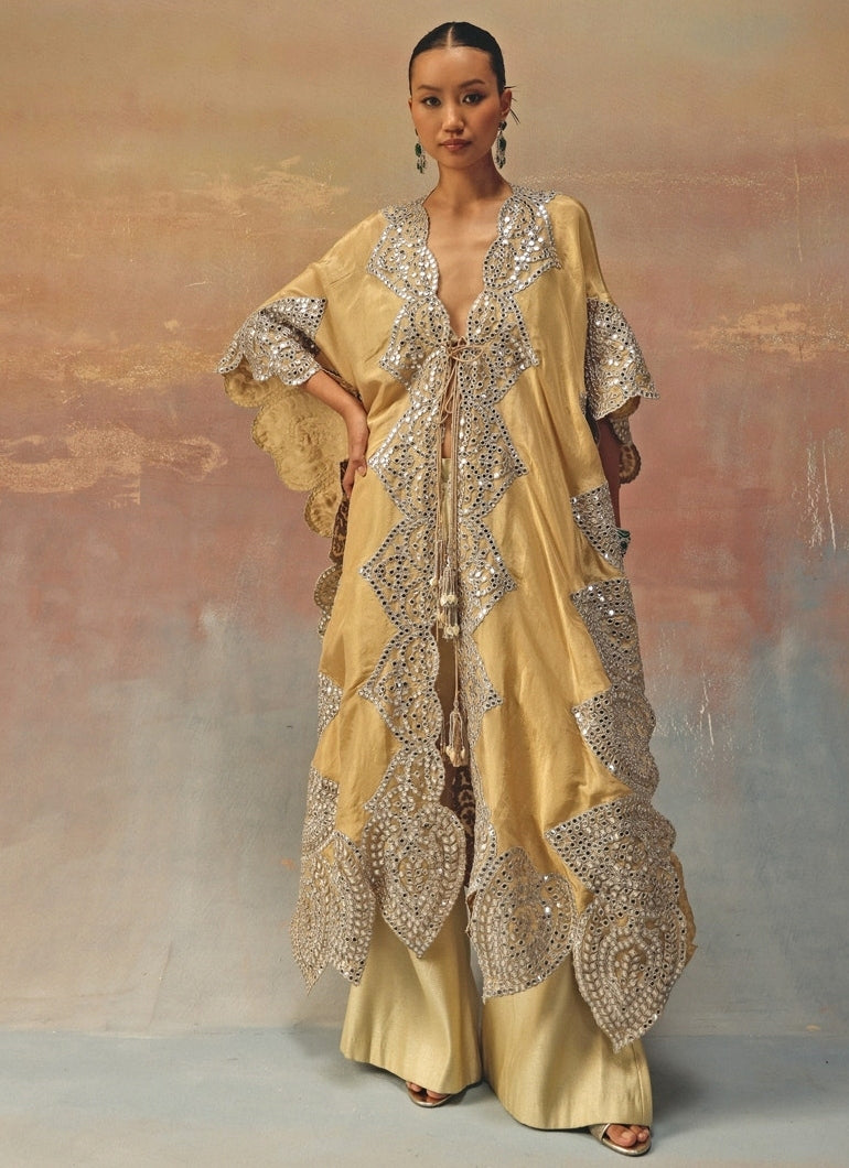 Gold Tissue Organza Kaftan Palazzo