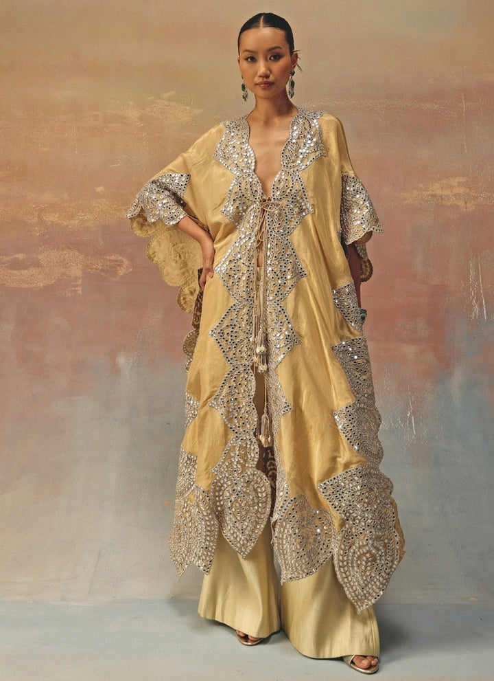 Gold Tissue Organza Kaftan Palazzo