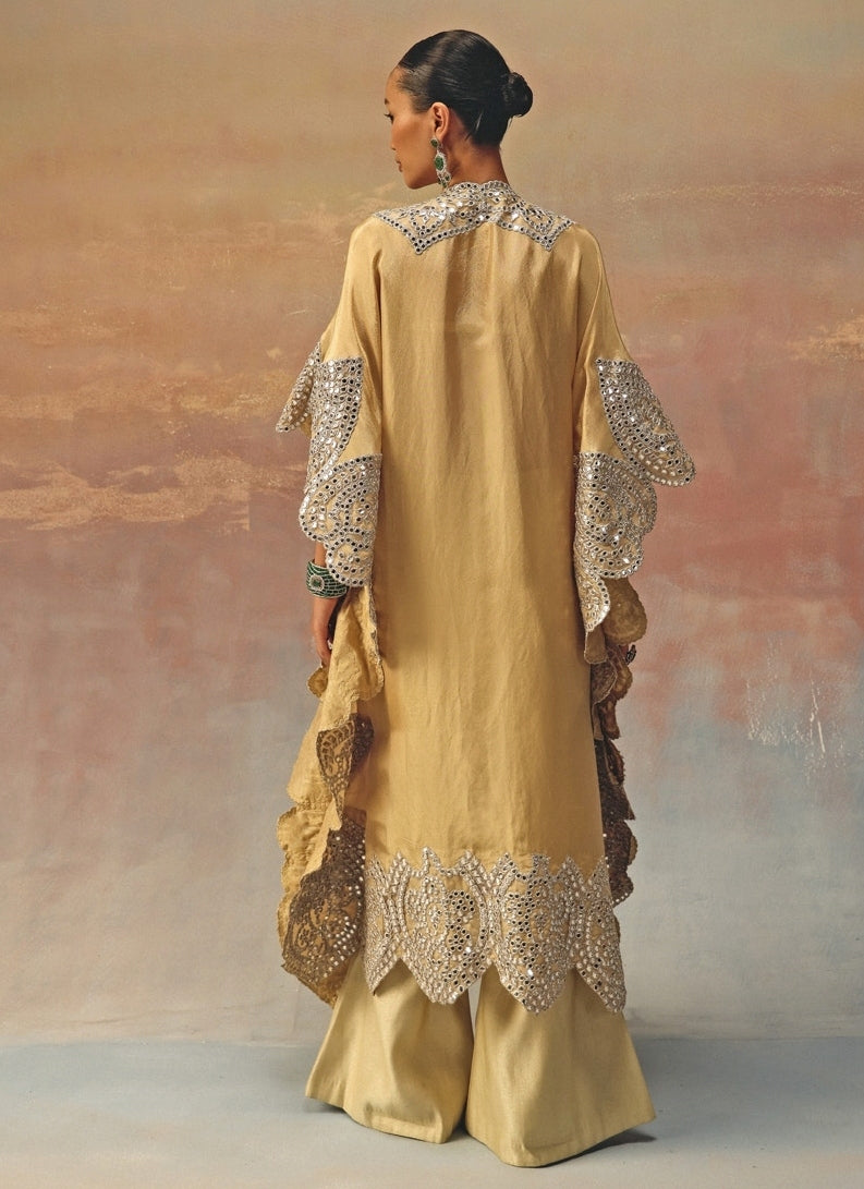 Gold Tissue Organza Kaftan Palazzo