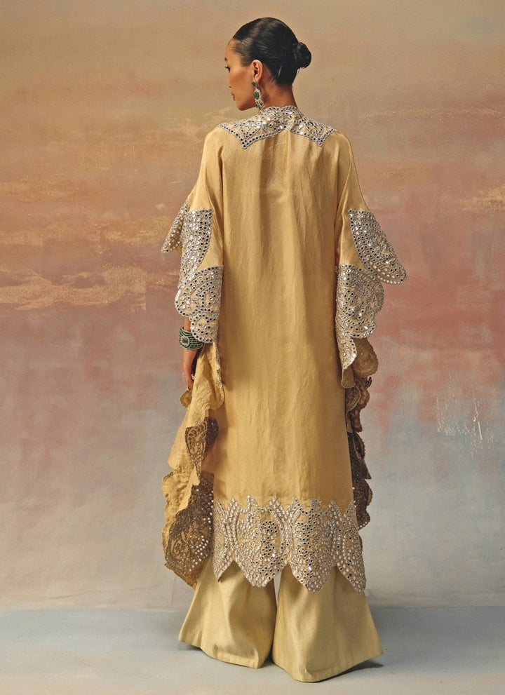 Gold Tissue Organza Kaftan Palazzo