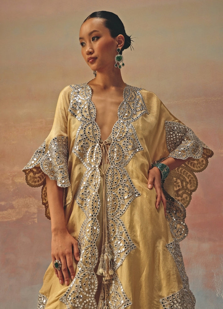Gold Tissue Organza Kaftan Palazzo