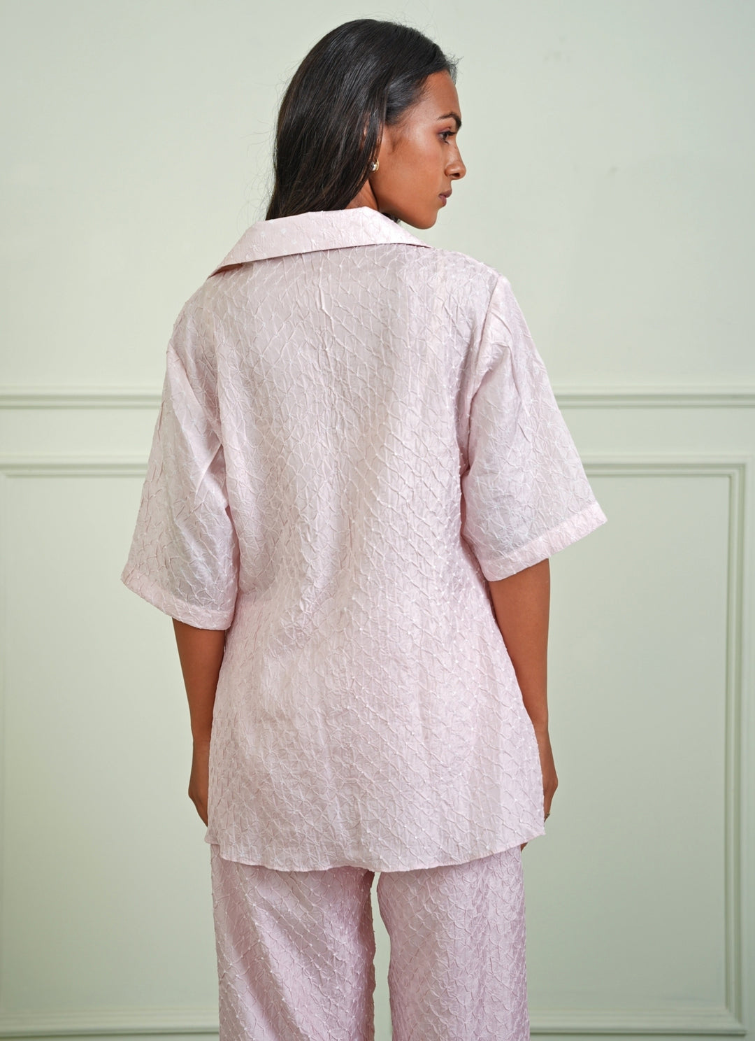 Blush Pink Bandhani Tie-Up Shirt With Pants