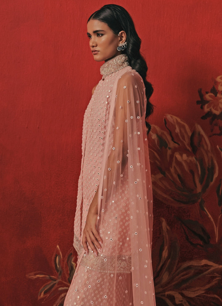 Blush Pink Mirrorwork Kurta Sharara Set