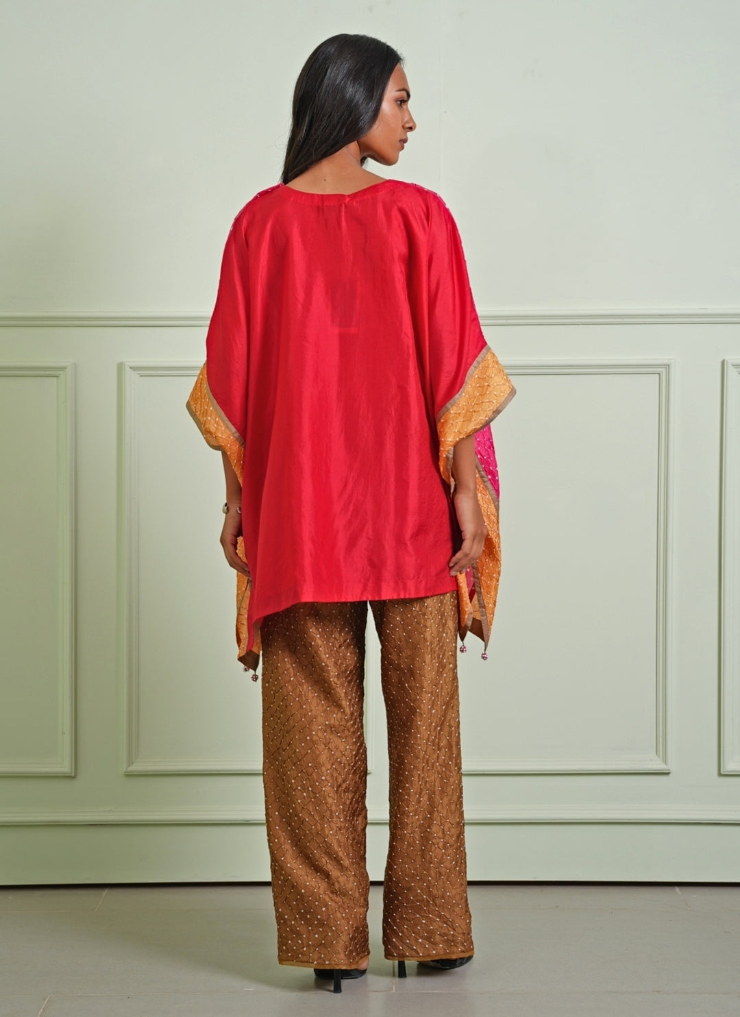 Pink And Mocha Bandhani Tunic Pants Set