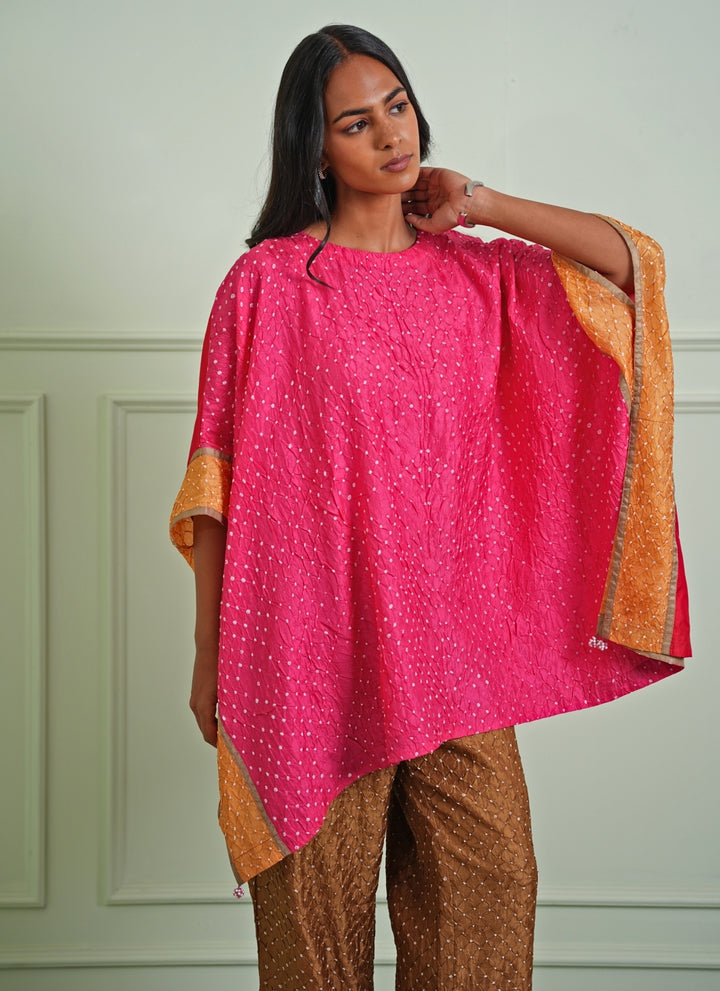 Pink And Mocha Bandhani Tunic Pants Set
