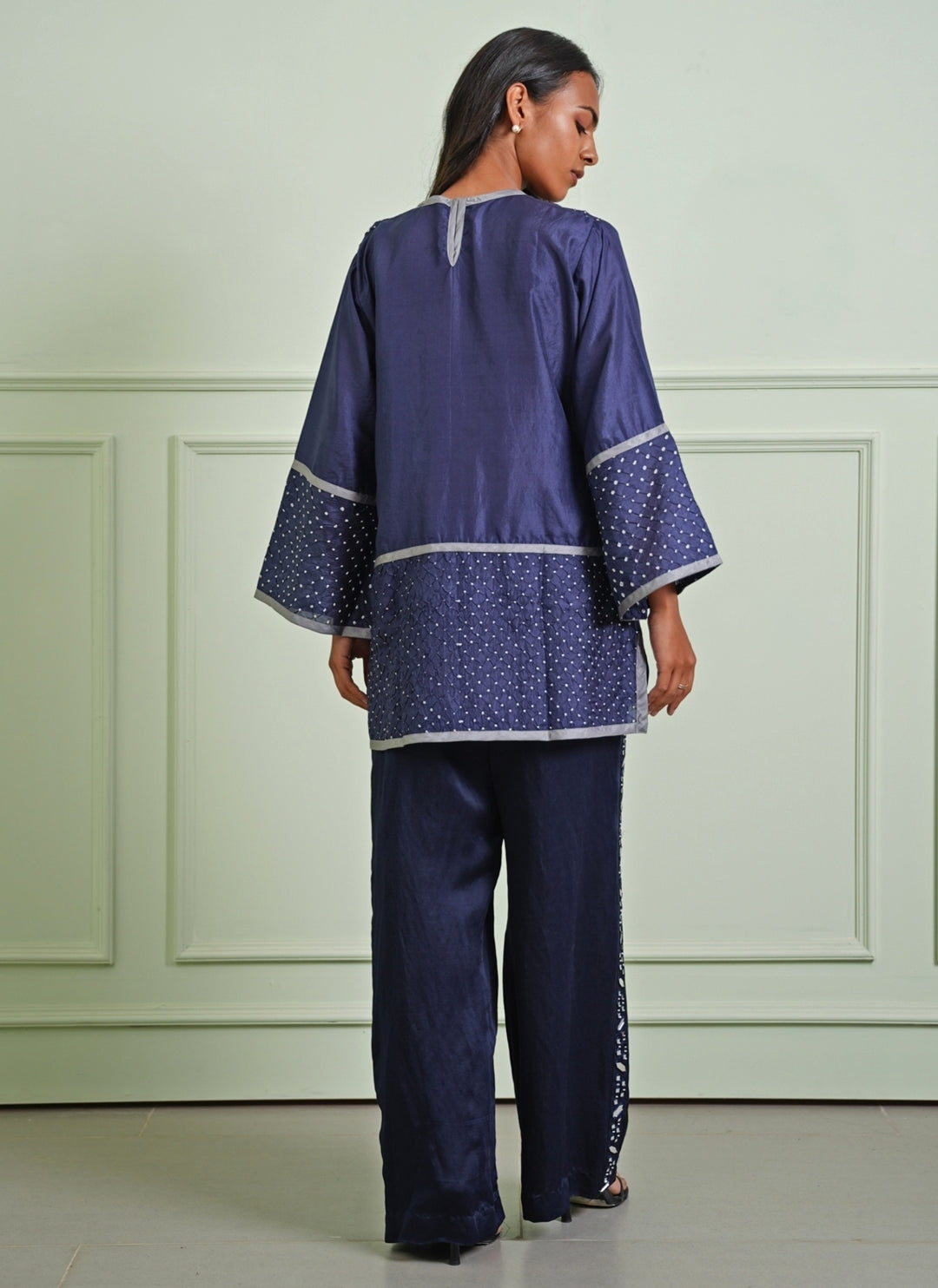 Blue Bandhani Top With Mirrorwork Palazzo