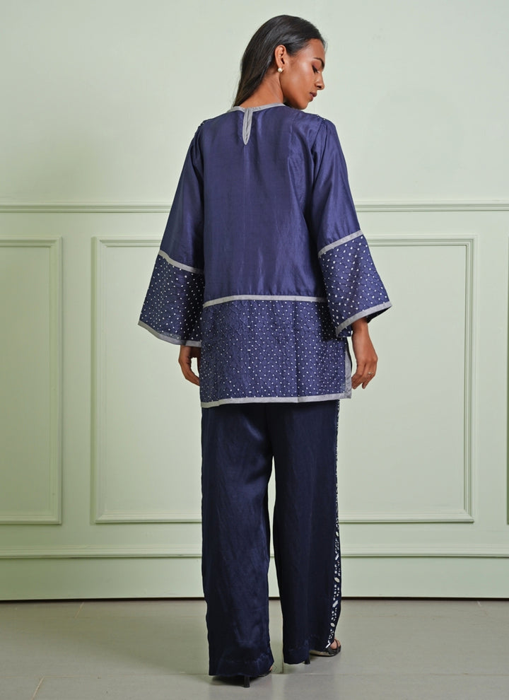 Blue Bandhani Top With Mirrorwork Palazzo