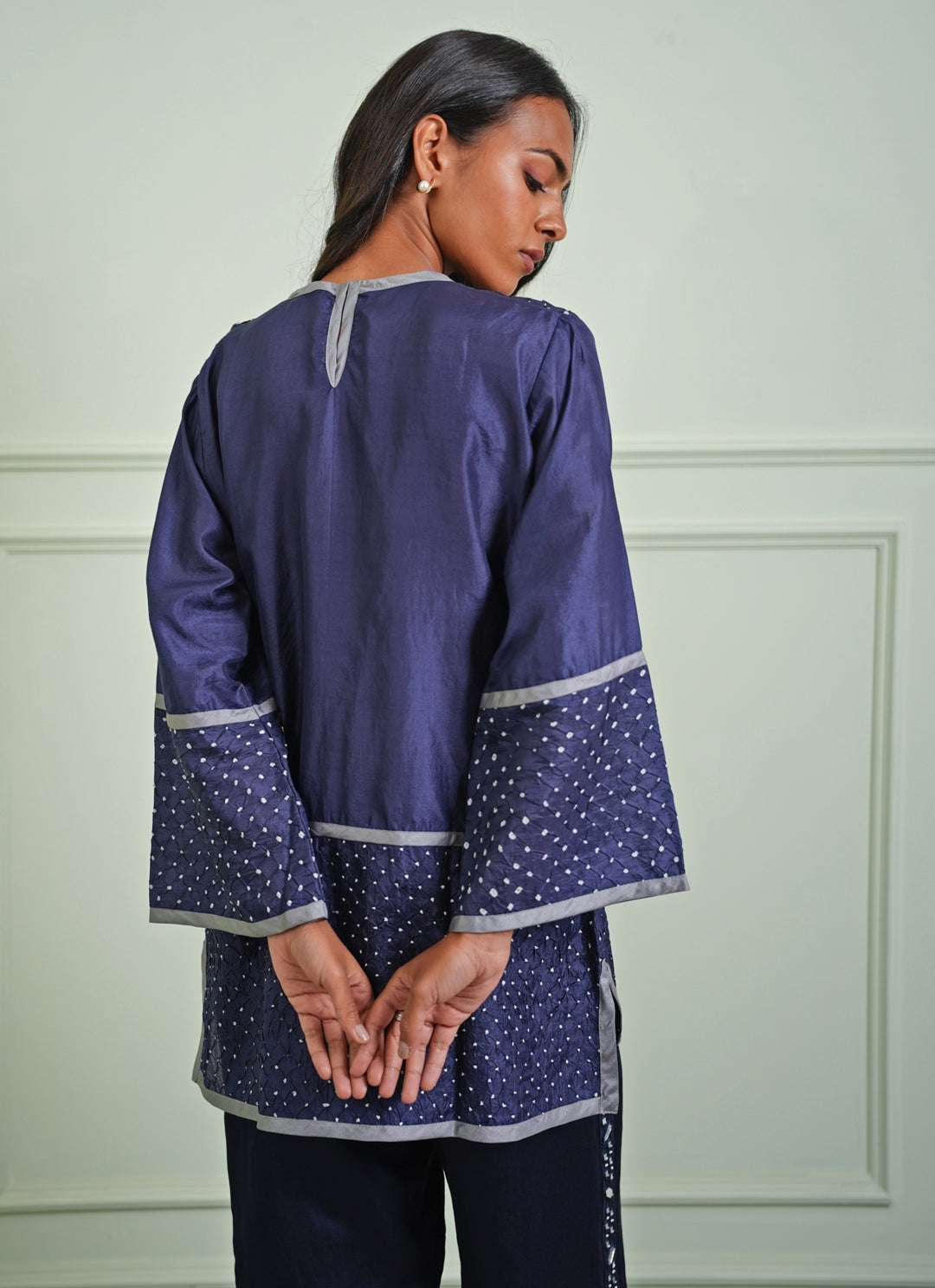 Blue Bandhani Top With Mirrorwork Palazzo