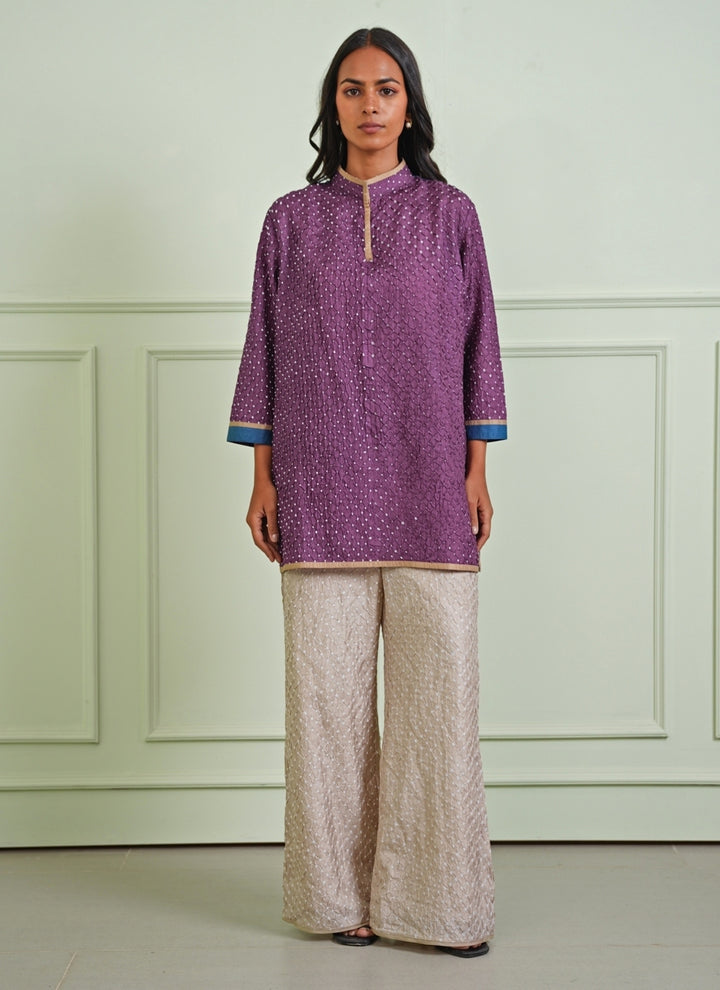 Lavender Bandhani Kurta With Beige Pants