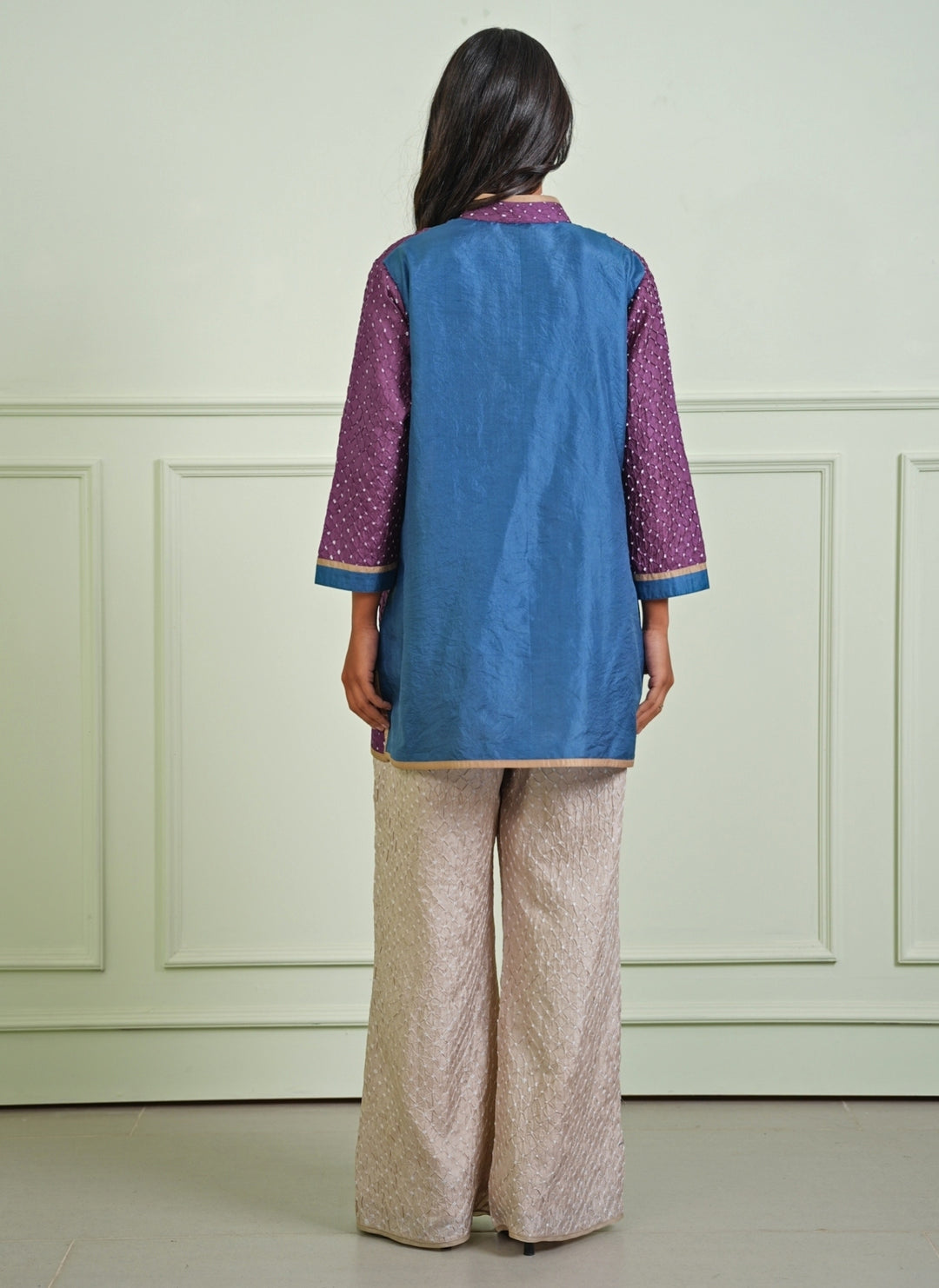 Lavender Bandhani Kurta With Beige Pants