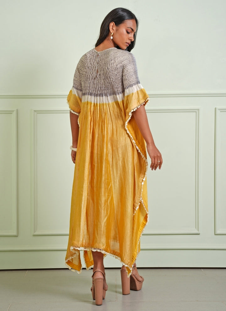 Grey And Yellow Tissue Kaftan