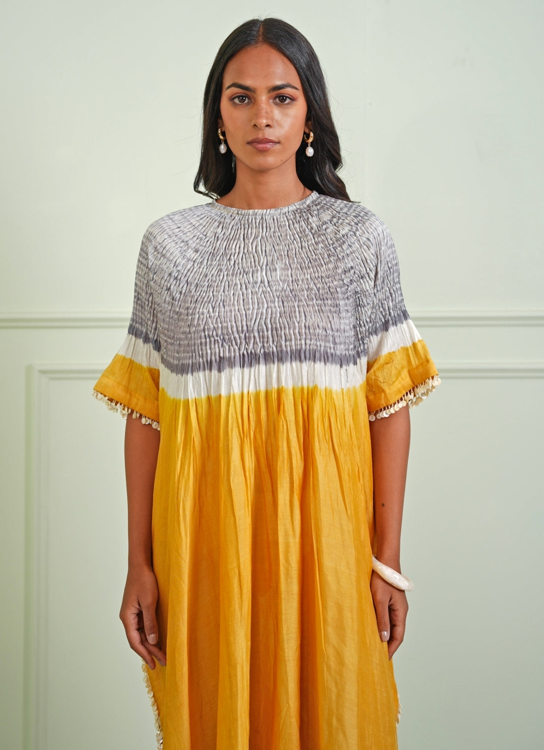 Grey And Yellow Tissue Kaftan
