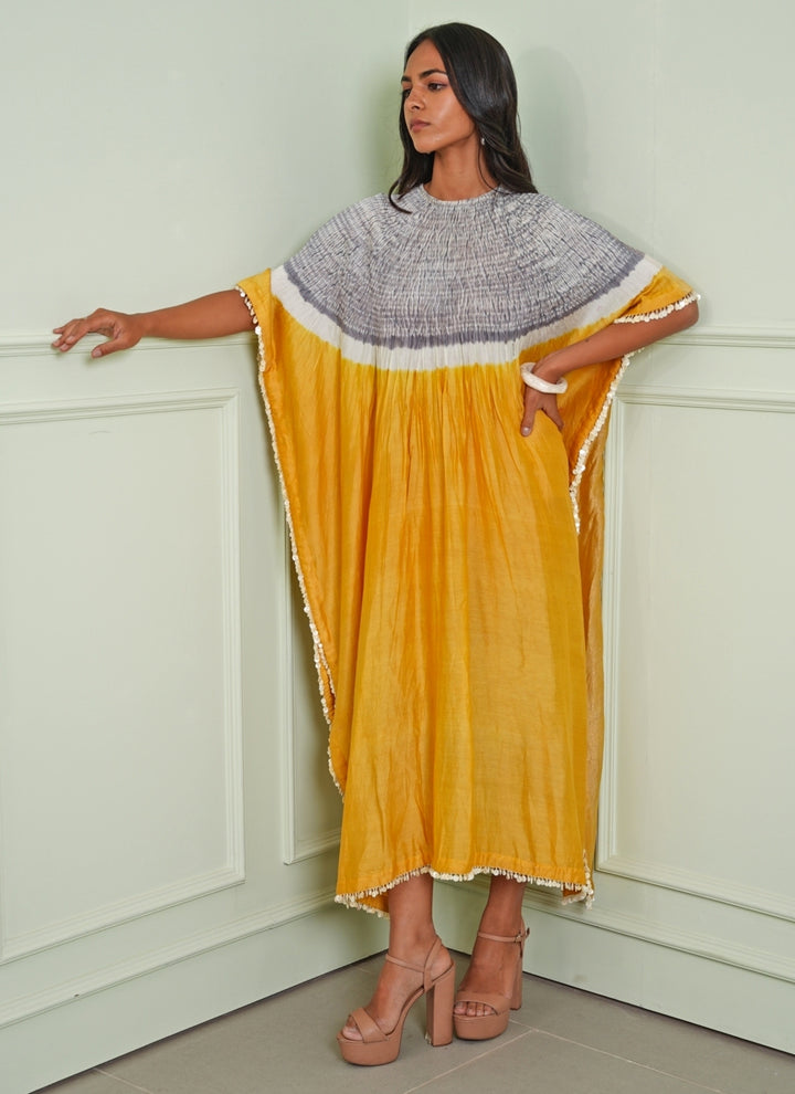 Grey And Yellow Tissue Kaftan