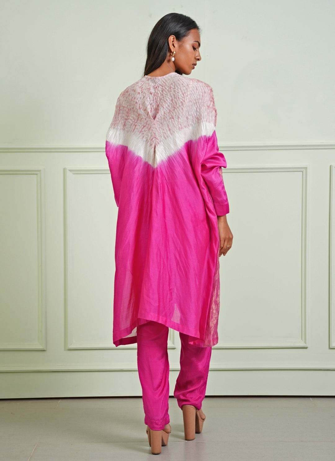 Blush And Hot Pink Tissue Kurta Pants Set