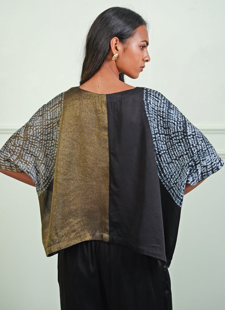 Black And Gold Tissue Crop Top With Palazzo Pants