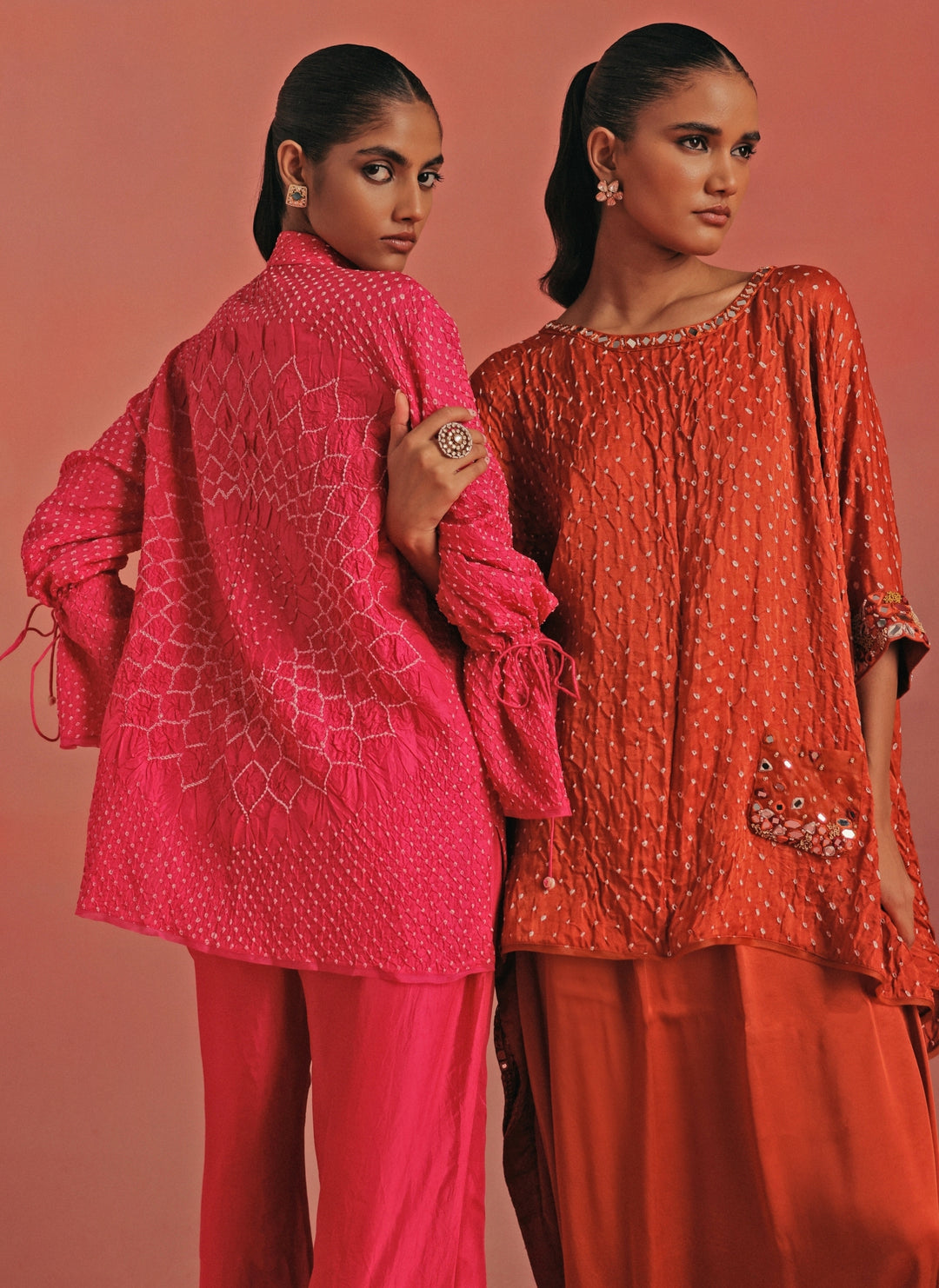 Hot Pink Bandhani Tunic Pants Set