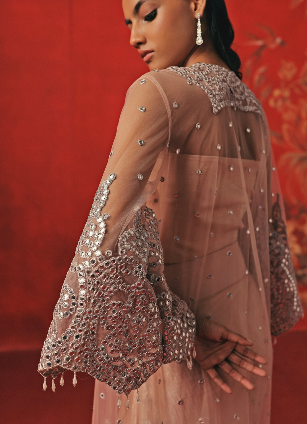 Blush Pink Lycra Drape Skirt Set With Cape