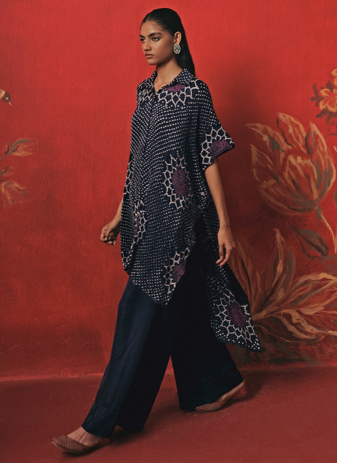 Indigo Blue Bandhani Shirt And Palazzo Set