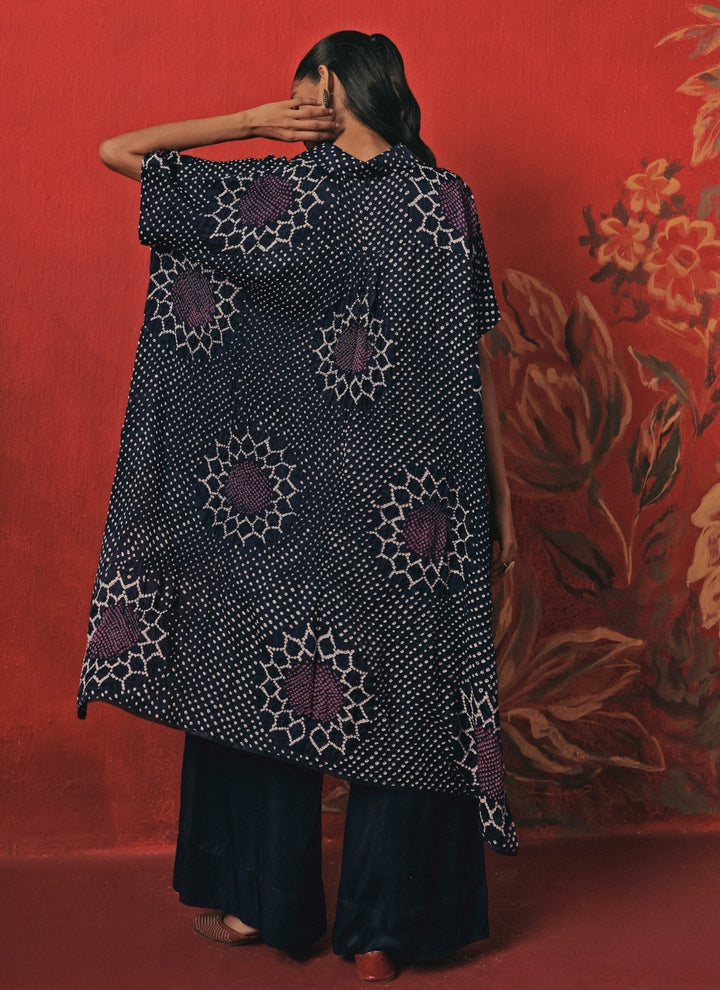 Indigo Blue Bandhani Shirt And Palazzo Set