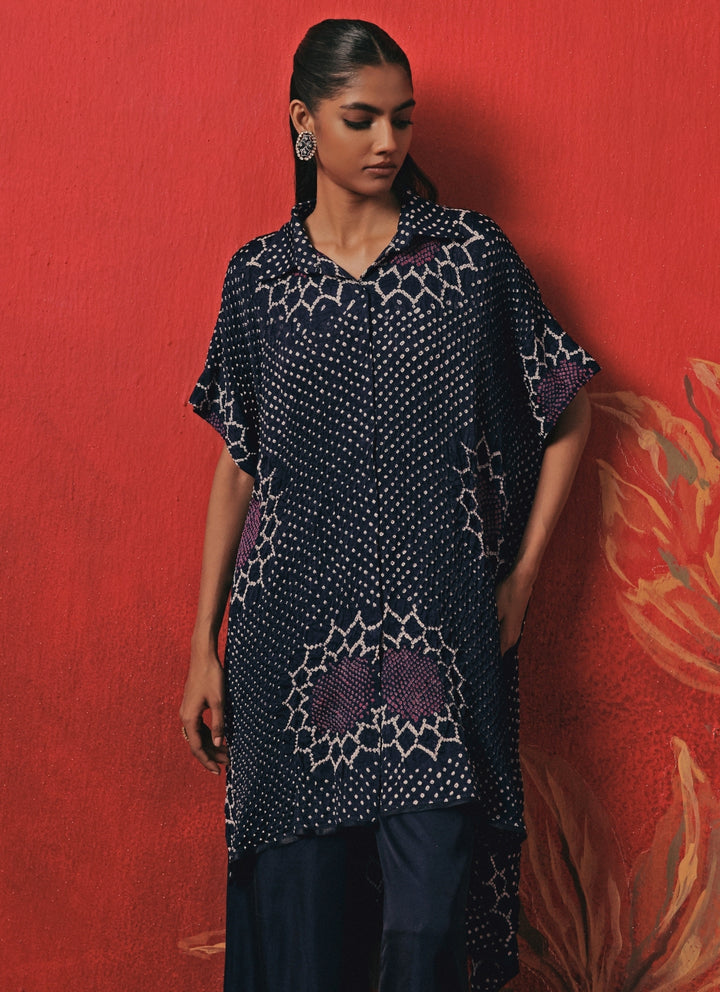 Indigo Blue Bandhani Shirt And Palazzo Set