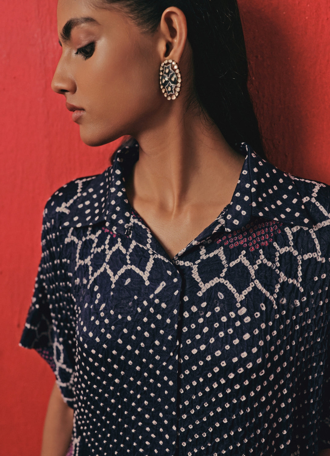 Indigo Blue Bandhani Shirt And Palazzo Set