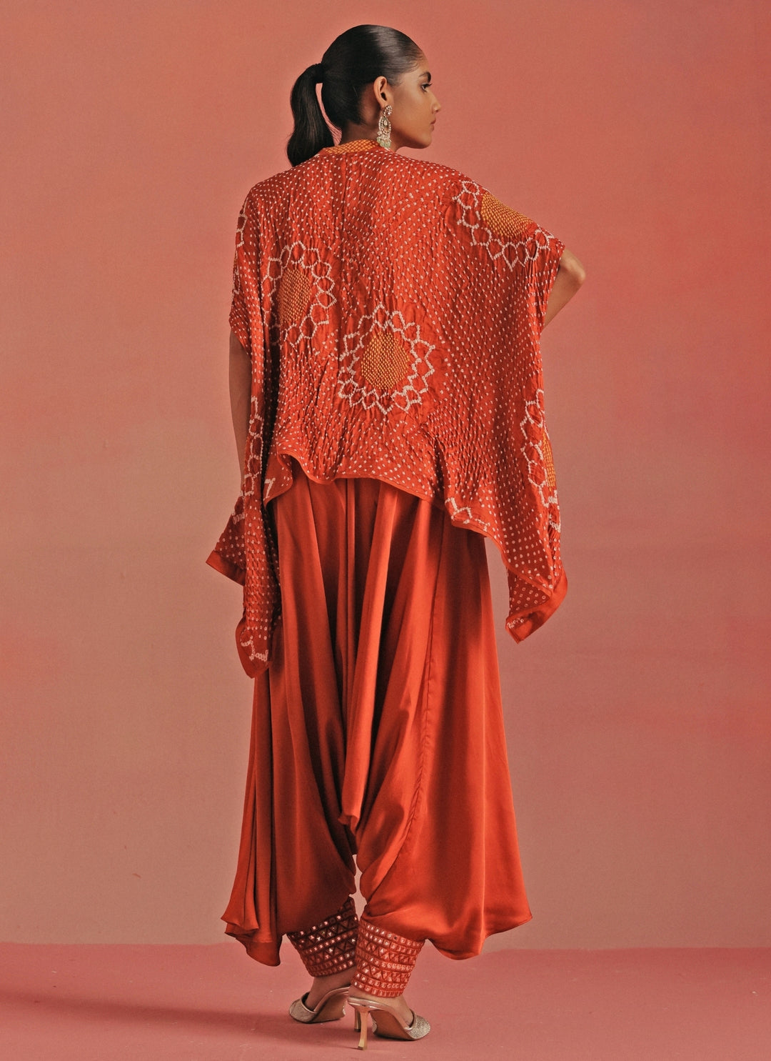 Burnt Orange Bandhani Tunic With Dhoti Set