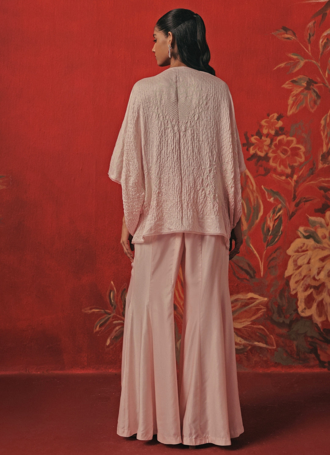Blush Pink Bandhani Cowl Top And Pants Set