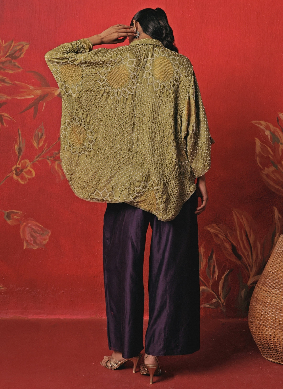 Green And Purple Bandhani Shirt And Palazzo Set