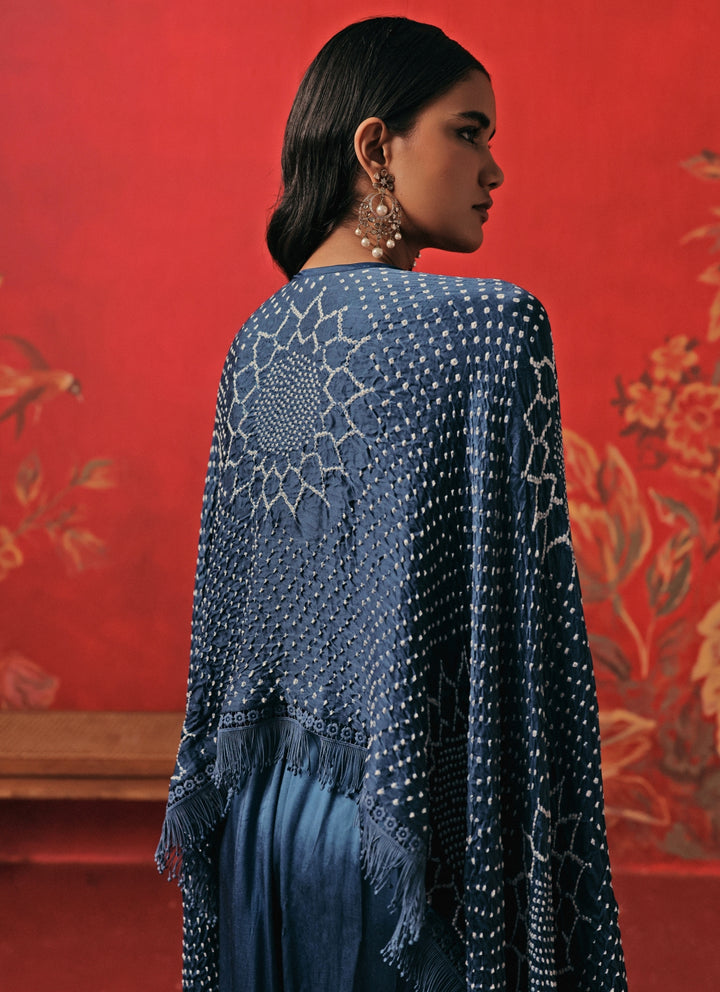 Teal Blue Bandhani Top And Dhoti Set