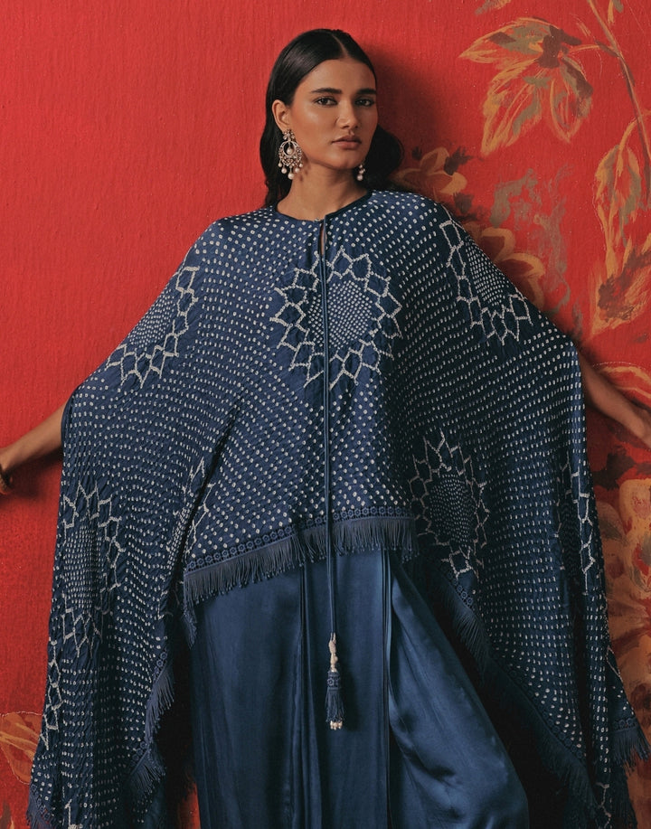 Teal Blue Bandhani Top And Dhoti Set