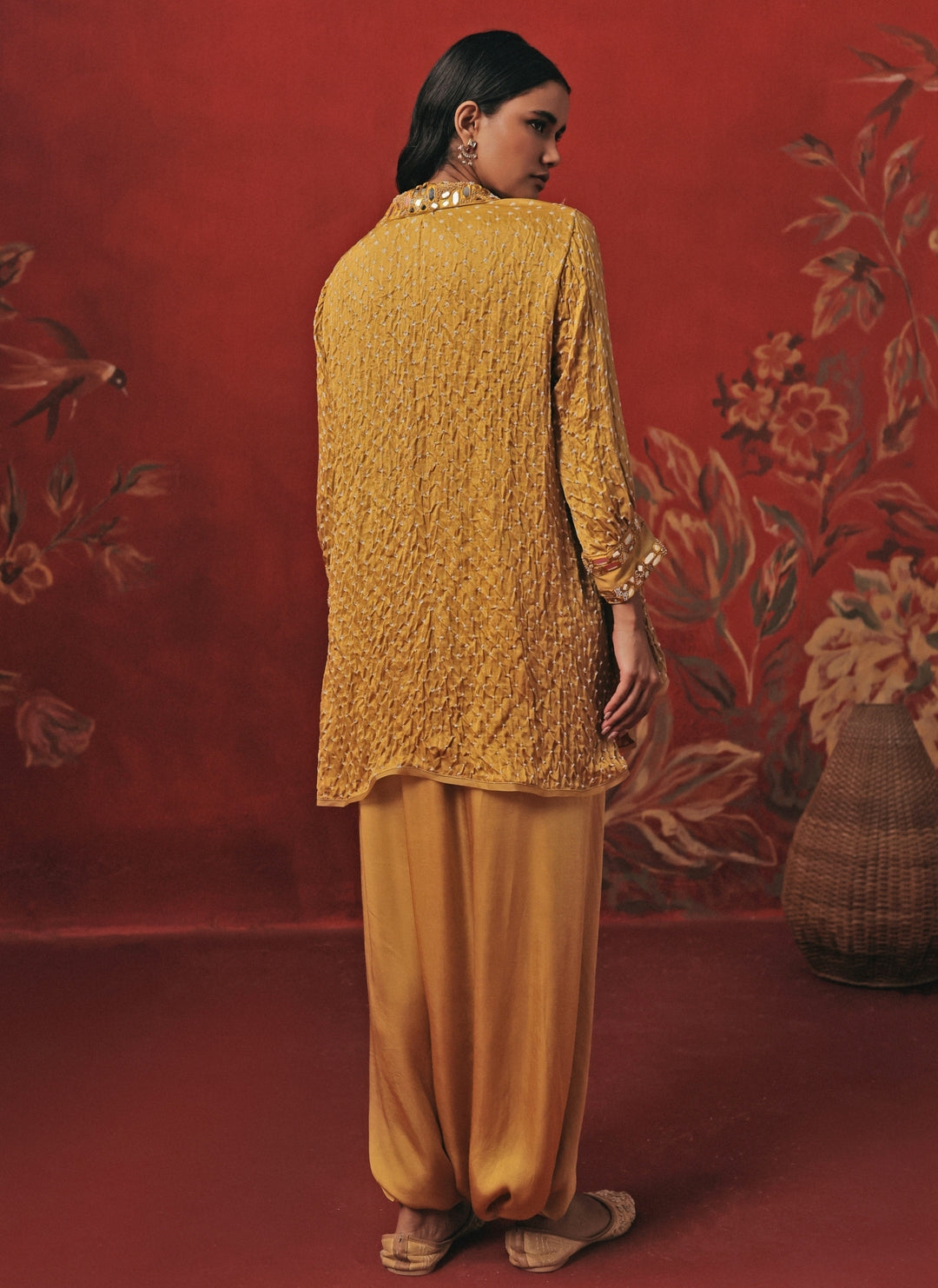 Yellow Bandhani Top With Dhoti Set