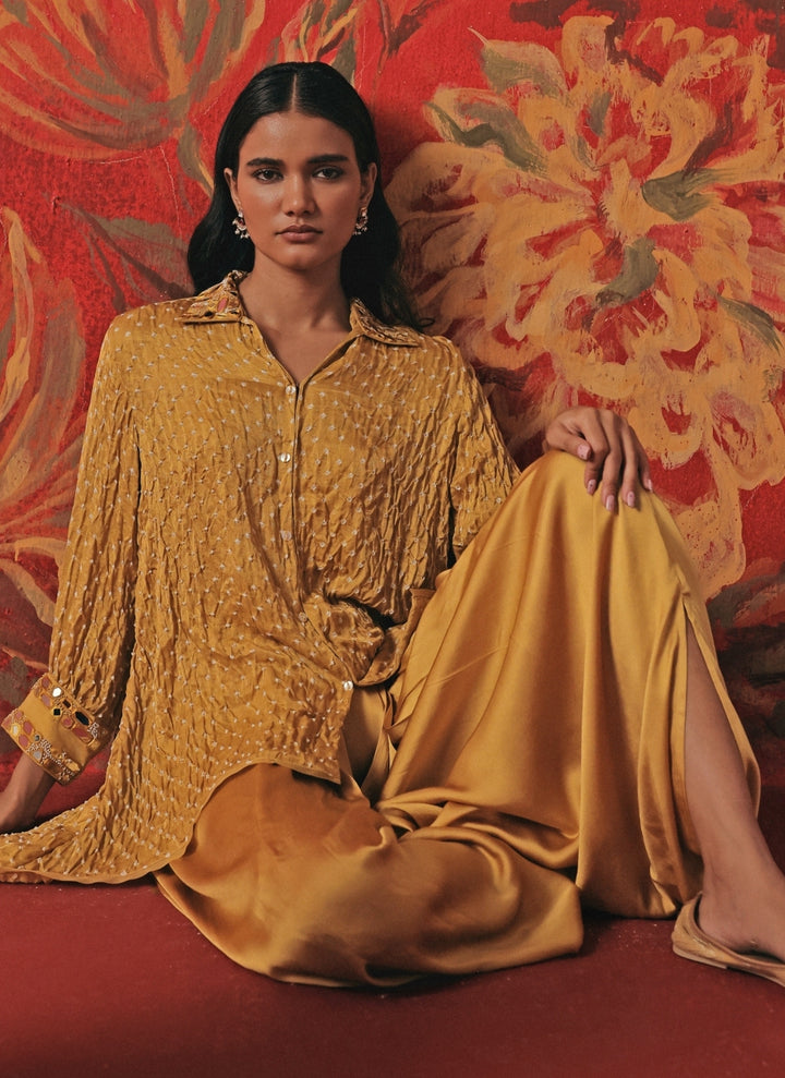 Yellow Bandhani Top With Dhoti Set