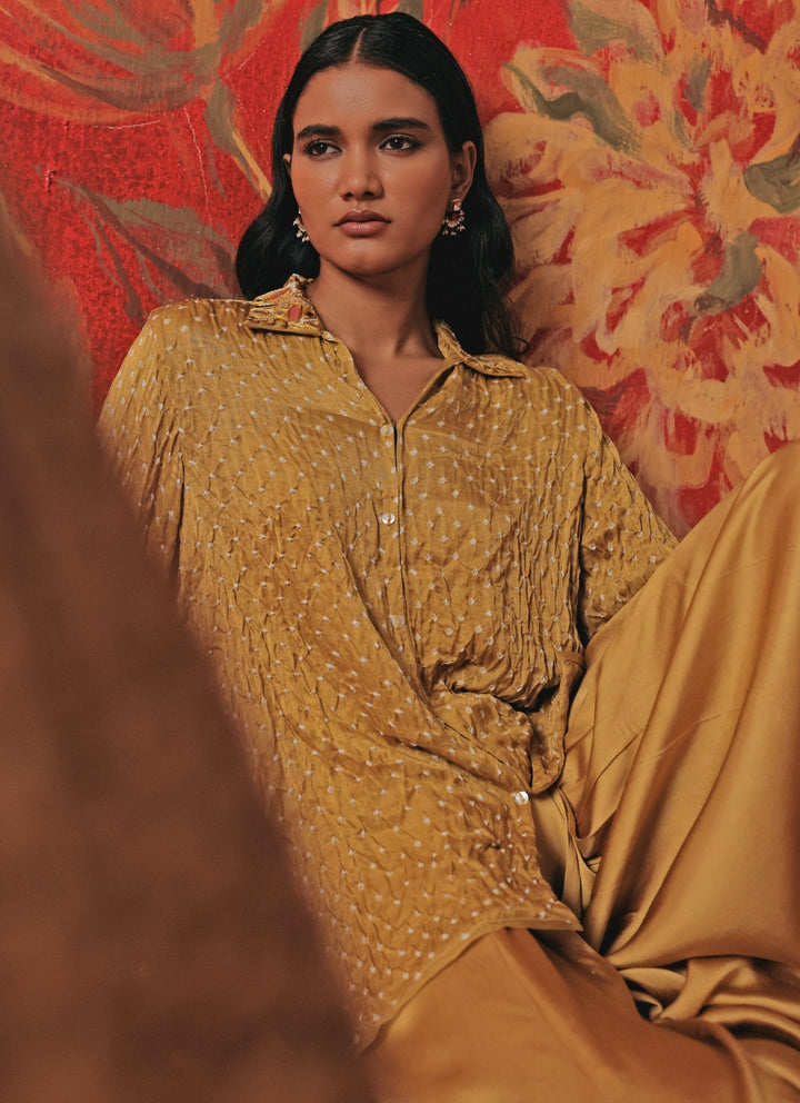 Yellow Bandhani Top With Dhoti Set