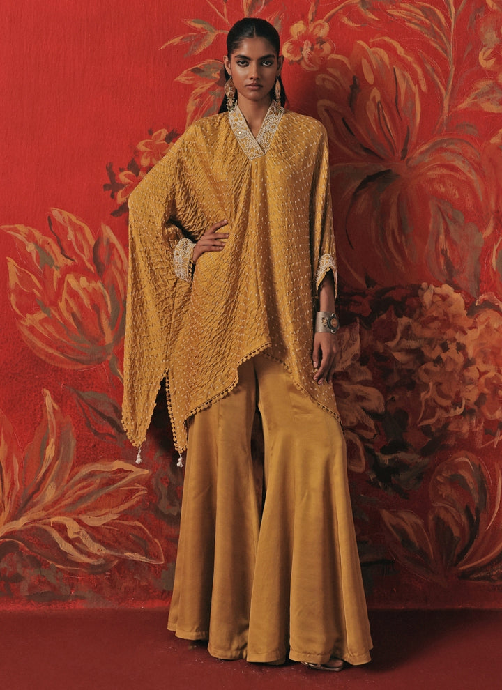 Yellow Bandhani Kaftan Pants Set