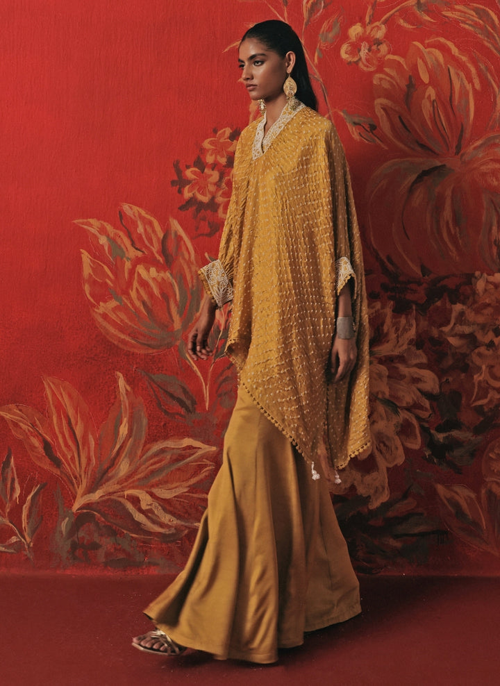 Yellow Bandhani Kaftan Pants Set