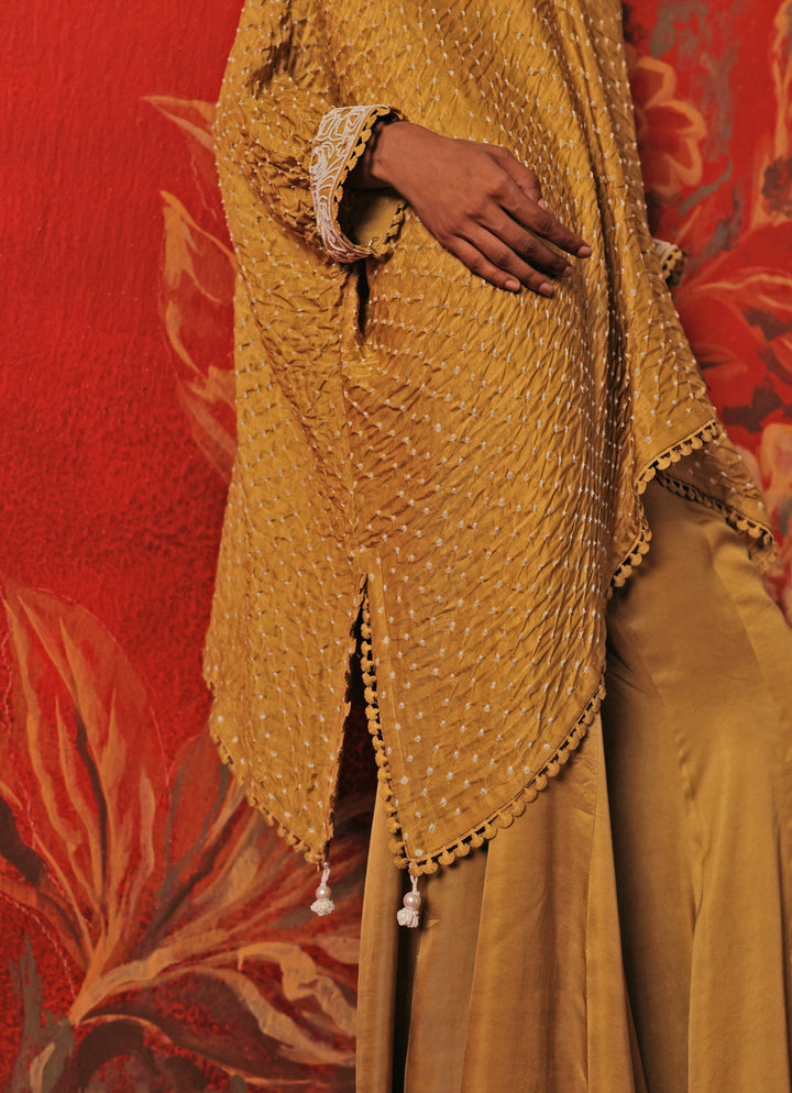 Yellow Bandhani Kaftan Pants Set