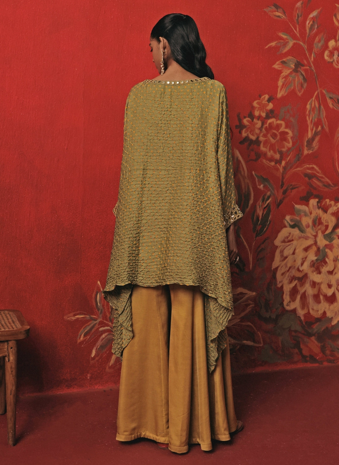 Green And Yellow Bandhani Kurta Pants Set
