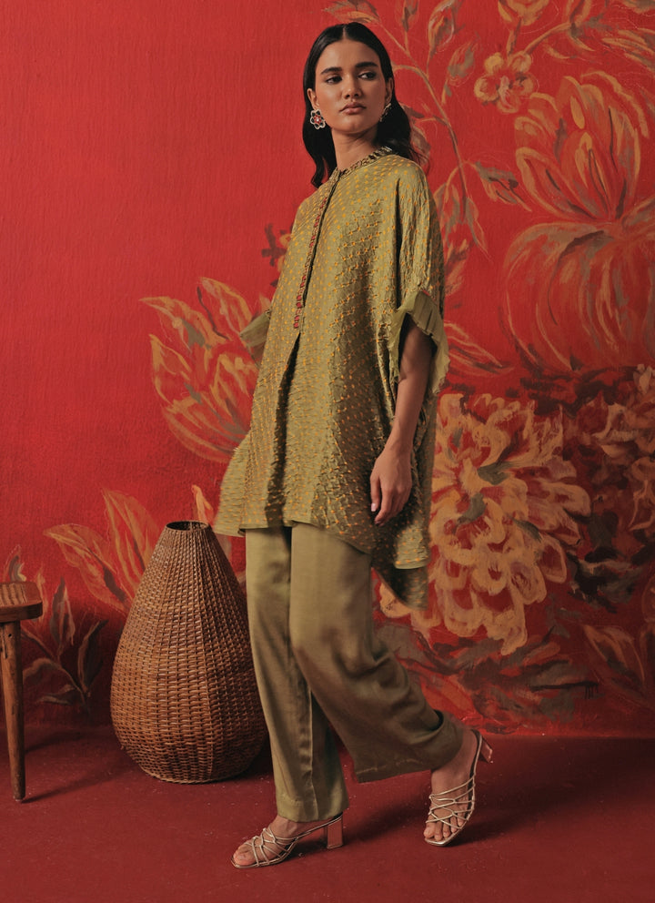 Green Bandhani Kurta Palazzo Set