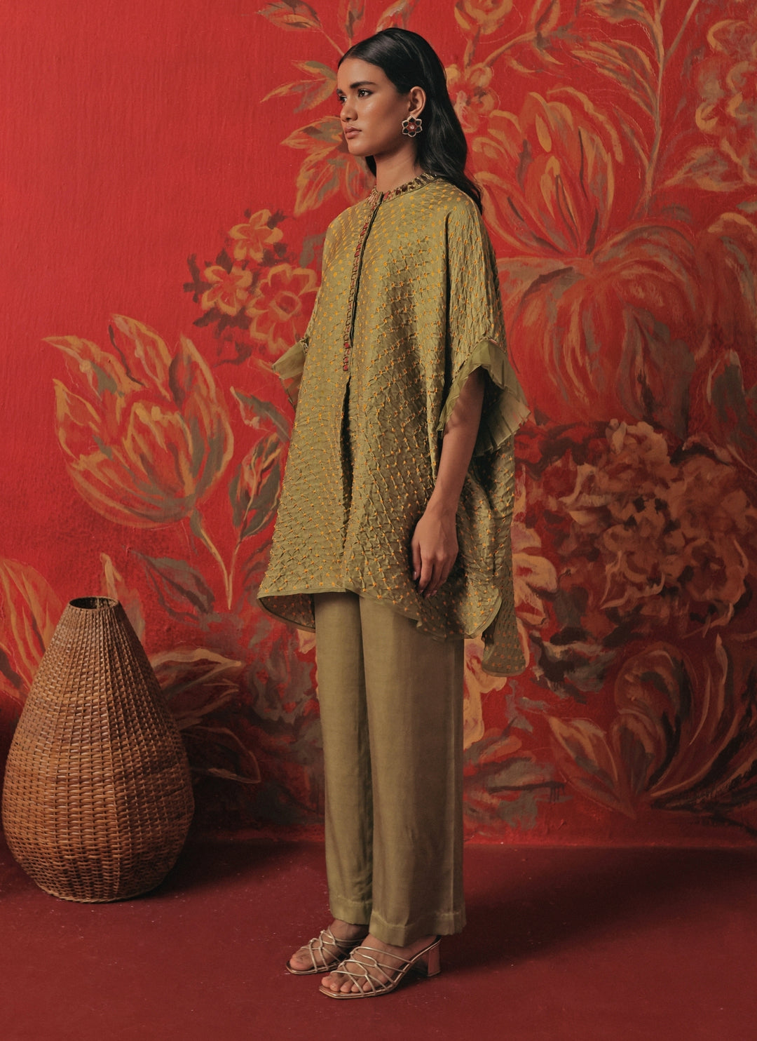 Green Bandhani Kurta Palazzo Set