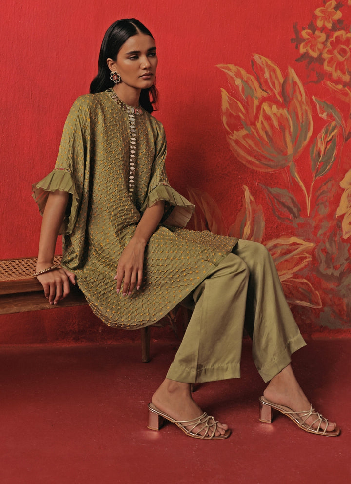 Green Bandhani Kurta Palazzo Set