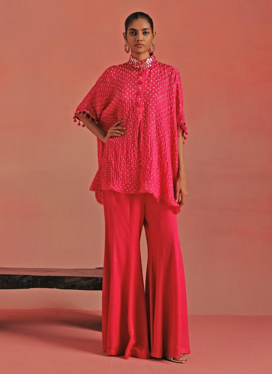 Hot Pink Bandhani Shirt And Pants Set
