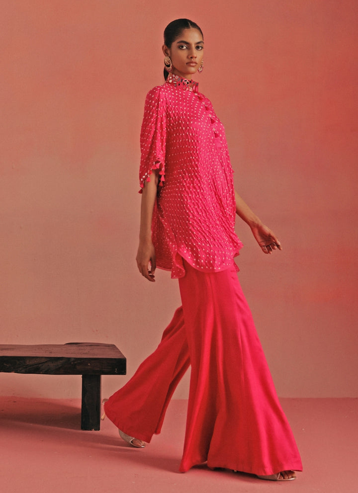 Hot Pink Bandhani Shirt And Pants Set