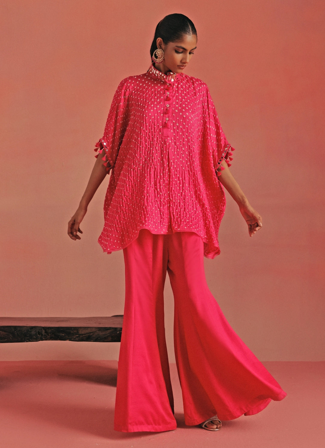 Hot Pink Bandhani Shirt And Pants Set