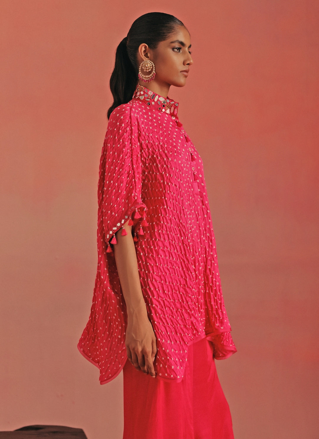 Hot Pink Bandhani Shirt And Pants Set