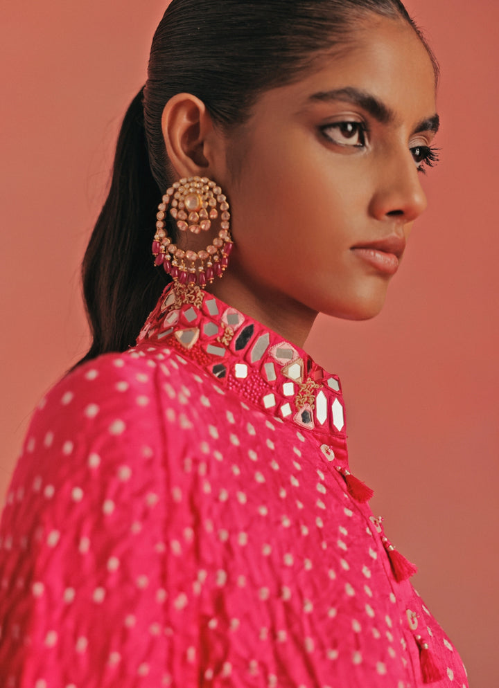 Hot Pink Bandhani Shirt And Pants Set