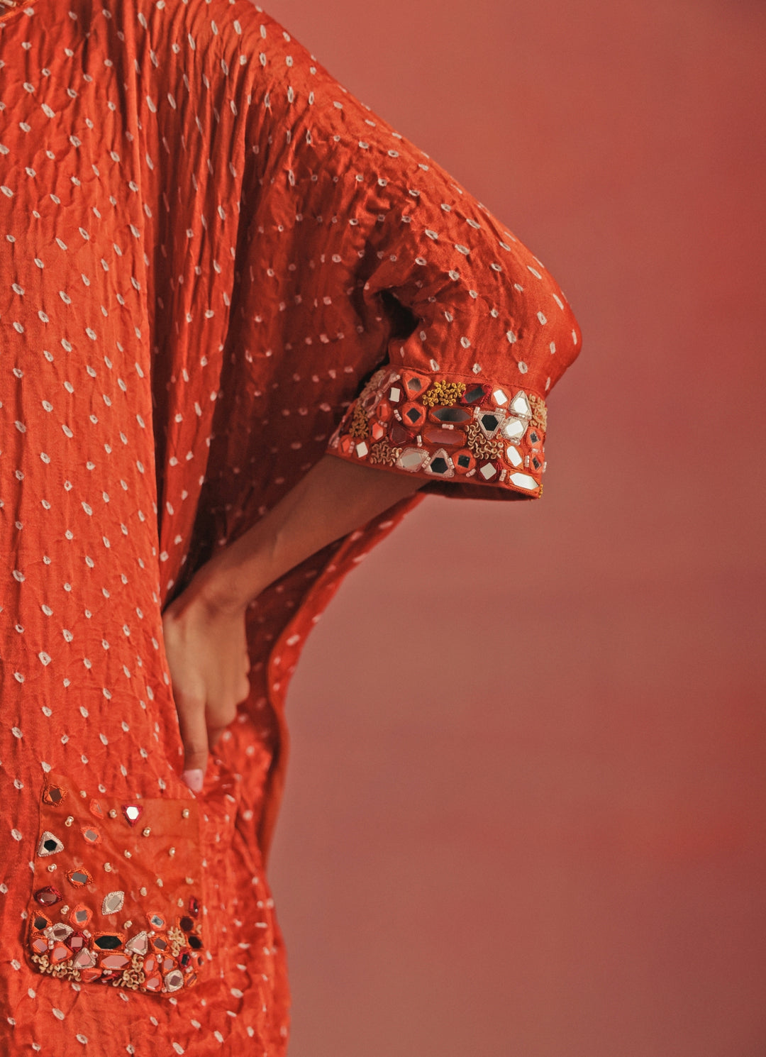 Burnt Orange Bandhani Top And Dhoti Set